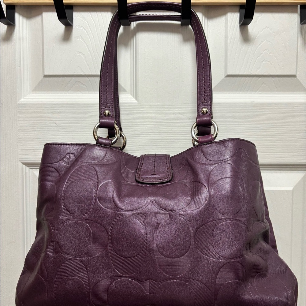 Coach G1276-F19448 SoHo Signature Embossed Leather Buckle Carryall in Plum VGUC - Picture 5 of 16